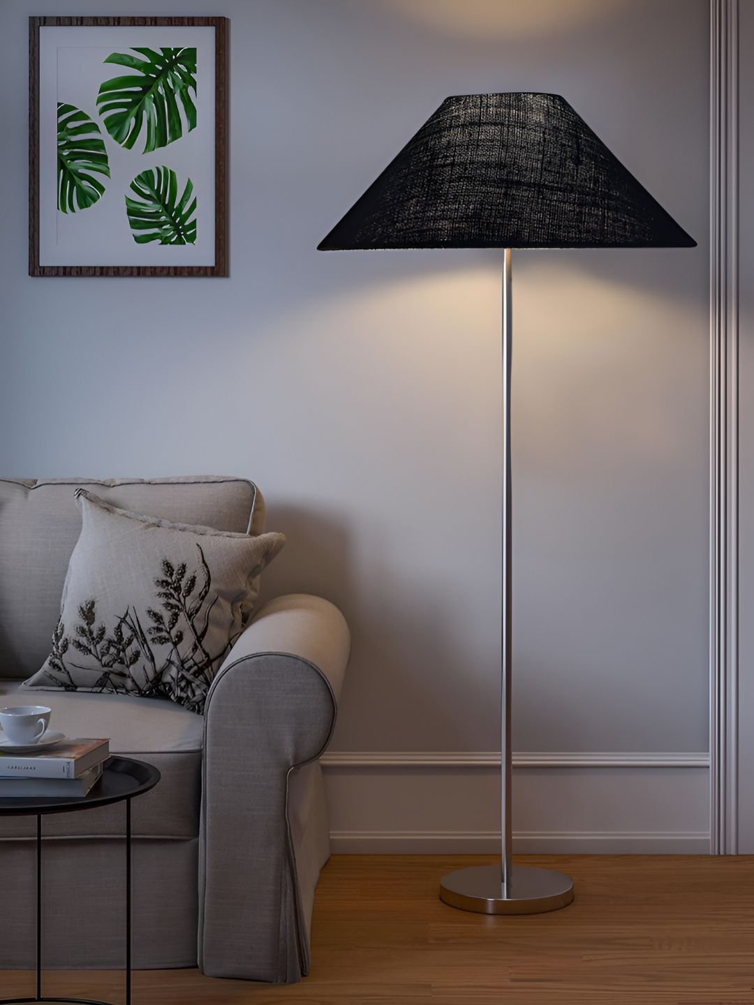 Devansh Blue & Grey Jute Coolie Shade Frustum Shaped Floor Lamp