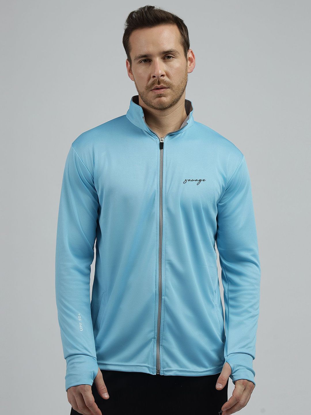 Be Savage Men Solid Sunscreen Biker Jacket with UPF50