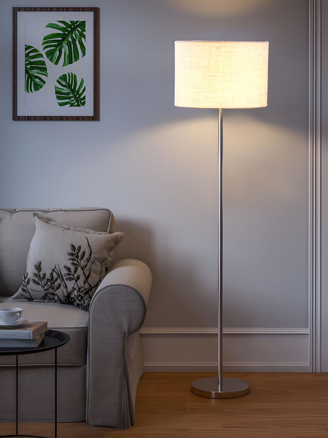 Devansh White Cylindrical Jute Floor Lamps