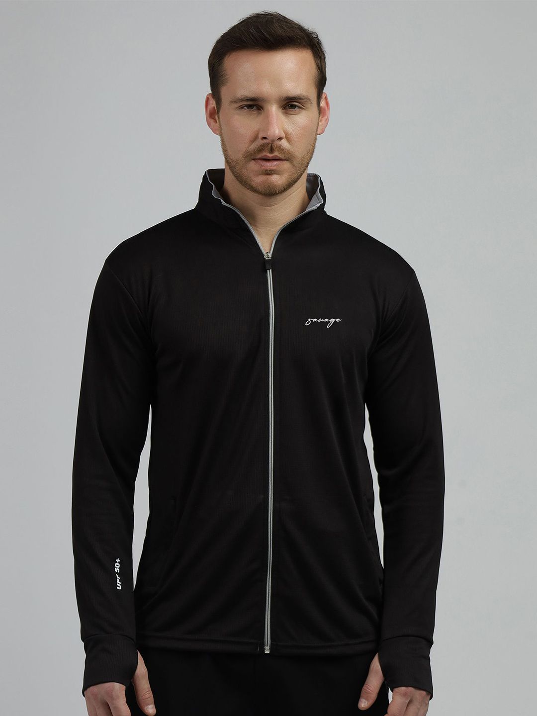 Be Savage Men Solid Sunscreen Biker Jacket with UPF50