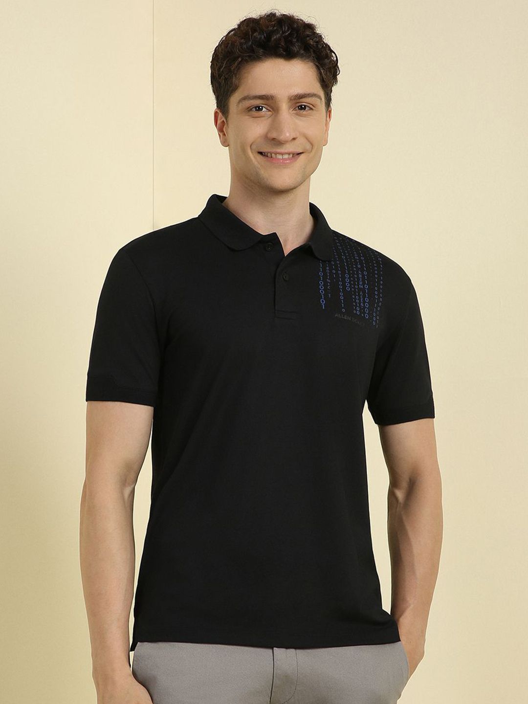 Allen Solly Men Typography Printed Polo Collar Applique T-shirt