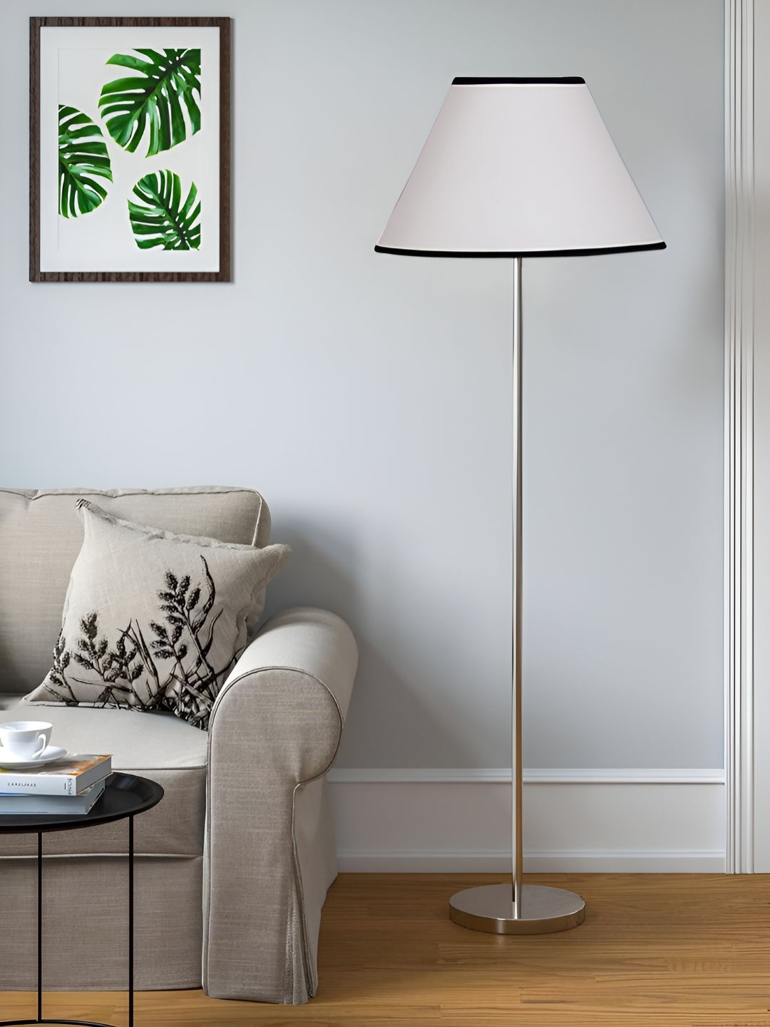 Devansh White And Silver-Toned Frustum Shape Steel Base Floor Lamps