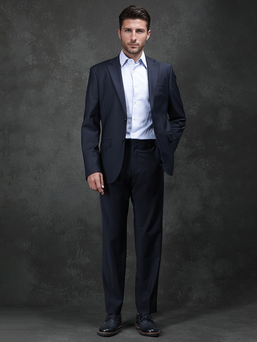 RARE RABBIT RARE RABBIT Men Navy Plain Full Sleeve Lapel Neck Slim Fit Suits