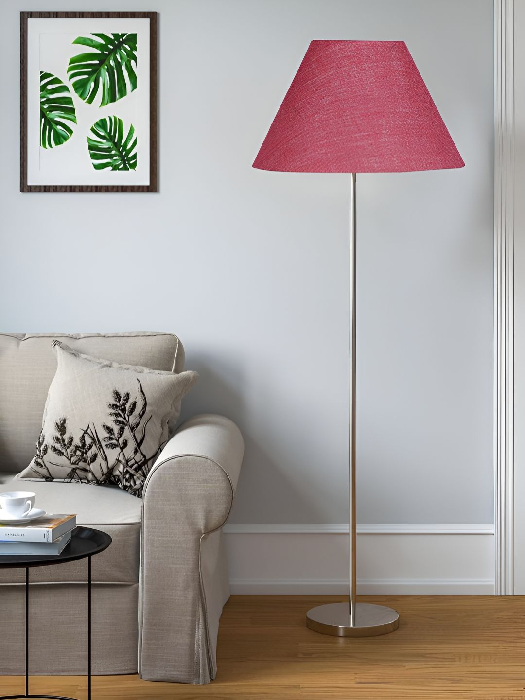 Devansh Pink Conical Jute Shape Floor Lamp With Steel Base