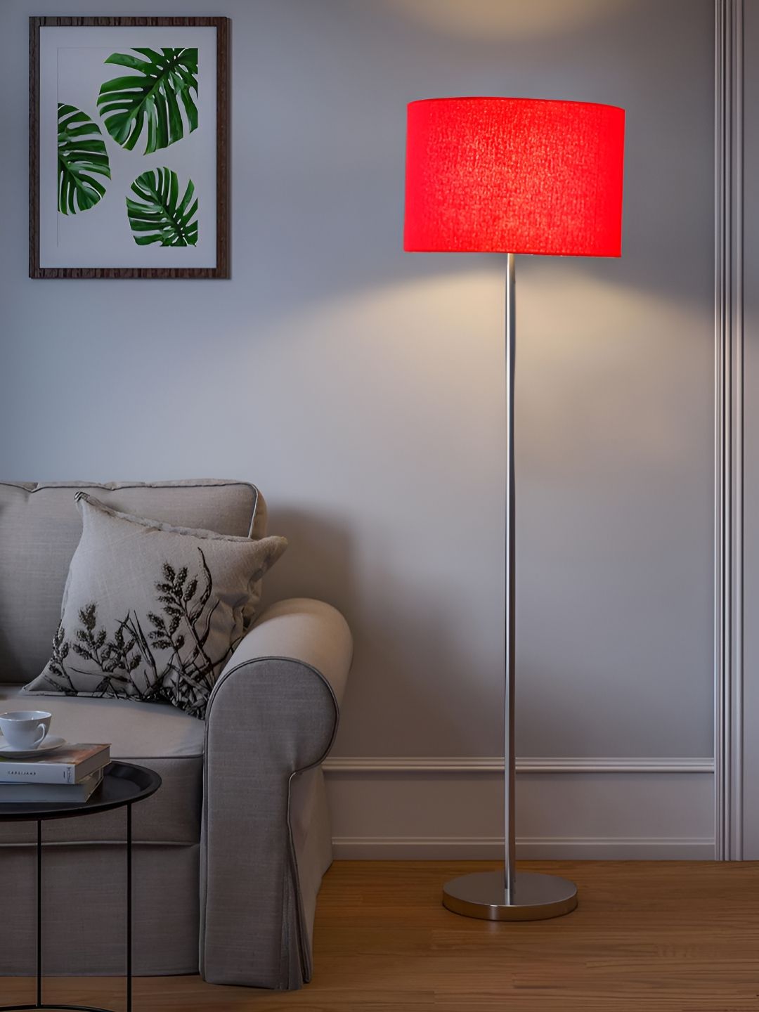 Devansh Red Cylinder Cotton Drum Shaped Floor Lamp