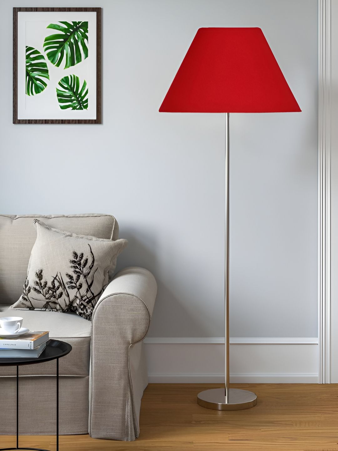 Devansh Red & Grey Cotton Steel Frustum Shaped Floor Lamps