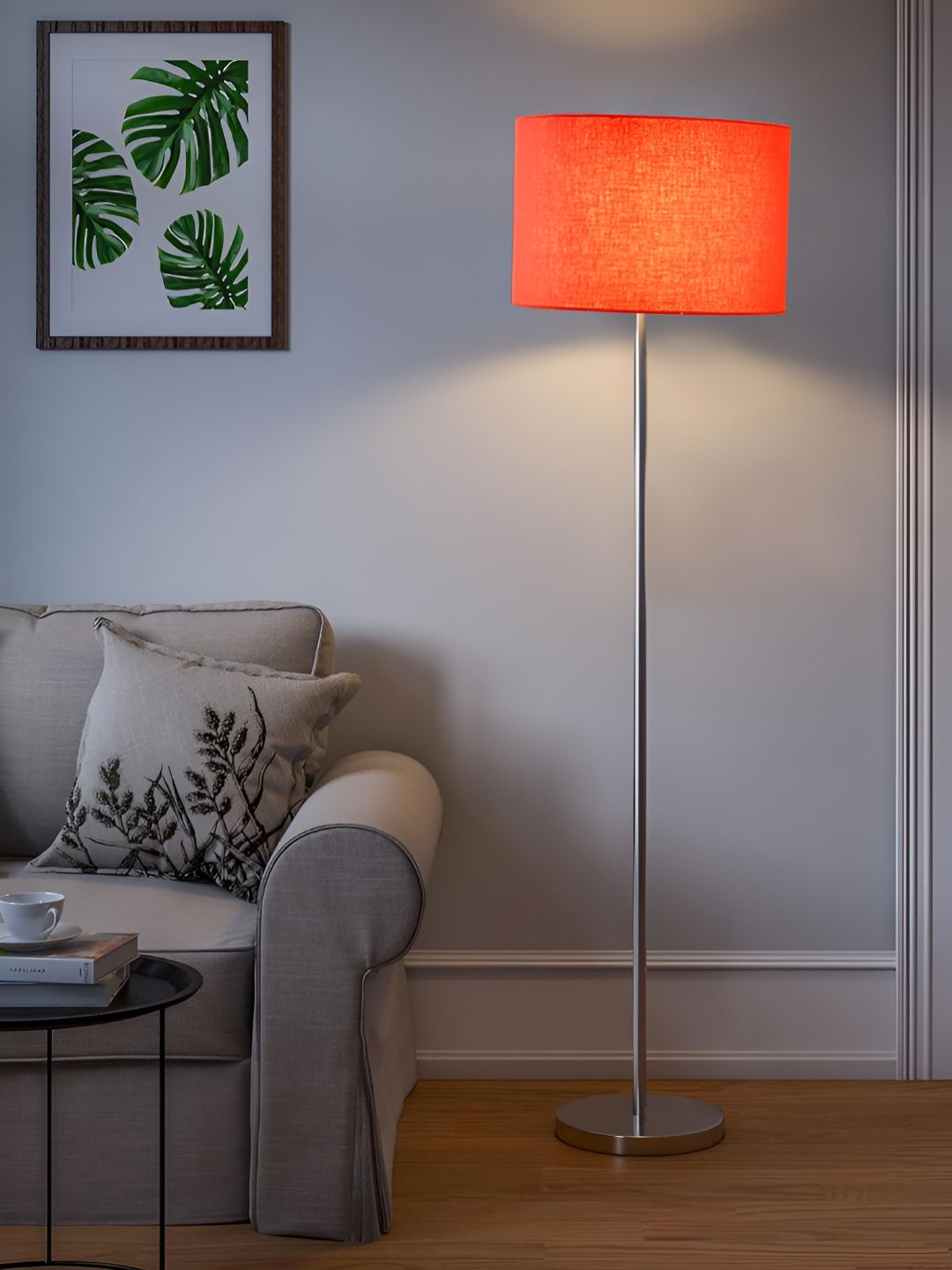 Devansh Orange & Black Cotton Drum Steel Cylindrical Floor Lamp