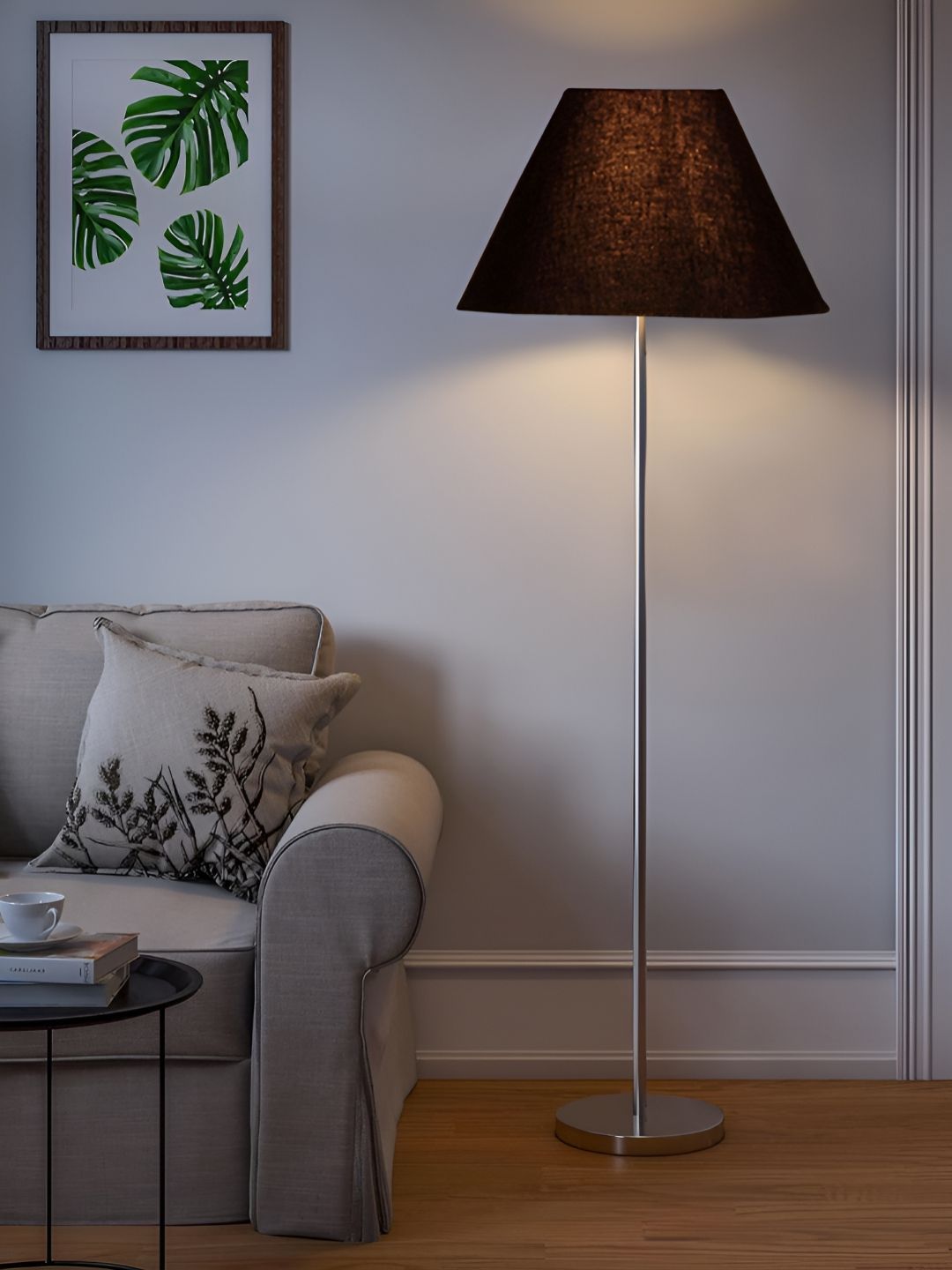 Devansh Black and Silver-Toned Frustum Shaped Metal Floor Lamp