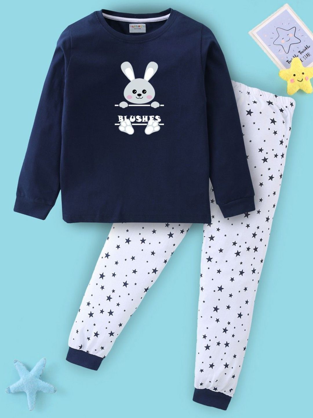 BLUSHES Kids Printed Pure Cotton T-Shirt & Joggers Night suit