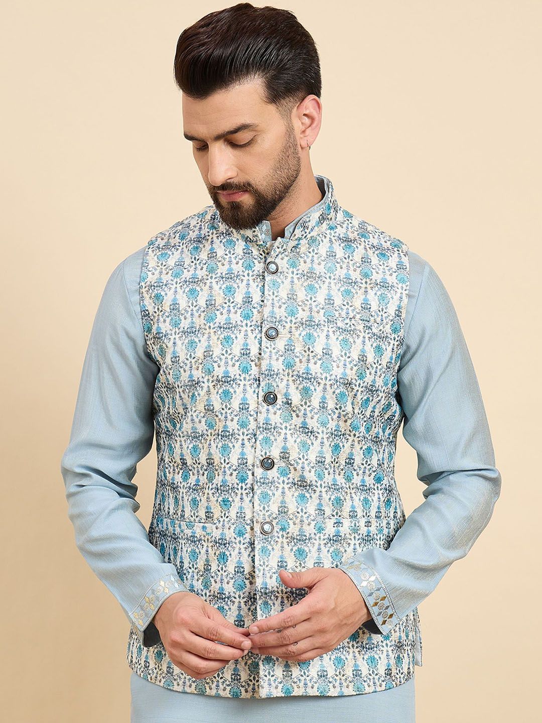 House of Pataudi Printed Woven Nehru Jacket