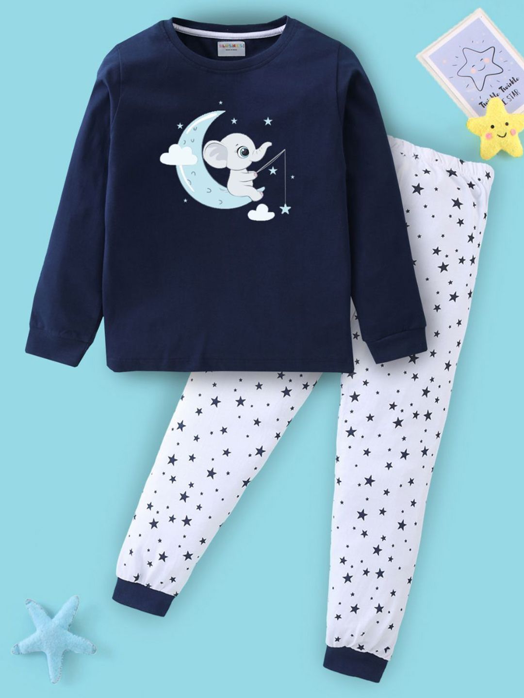 BLUSHES Kids Graphic Printed Pure Cotton T-Shirt & Joggers Night suit