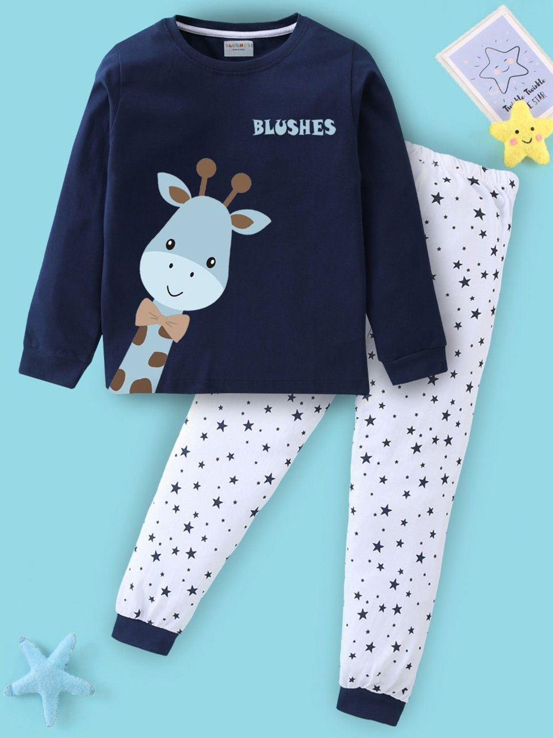 BLUSHES Kids Printed Pure Cotton T-Shirt & Trousers Night suit