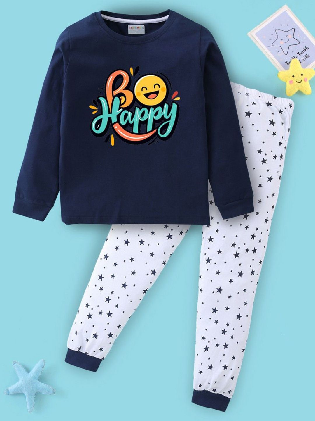 BLUSHES Kids Printed Pure Cotton T-Shirt & Trousers Night suit