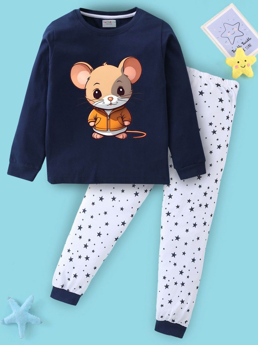 BLUSHES Kids Printed Round Neck Pure Cotton T-Shirt With Jogger