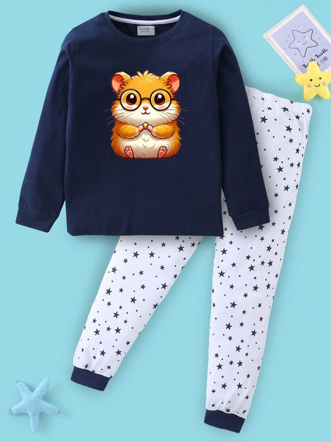 BLUSHES Kids Graphic Printed Pure Cotton T-Shirt & Joggers Night suit