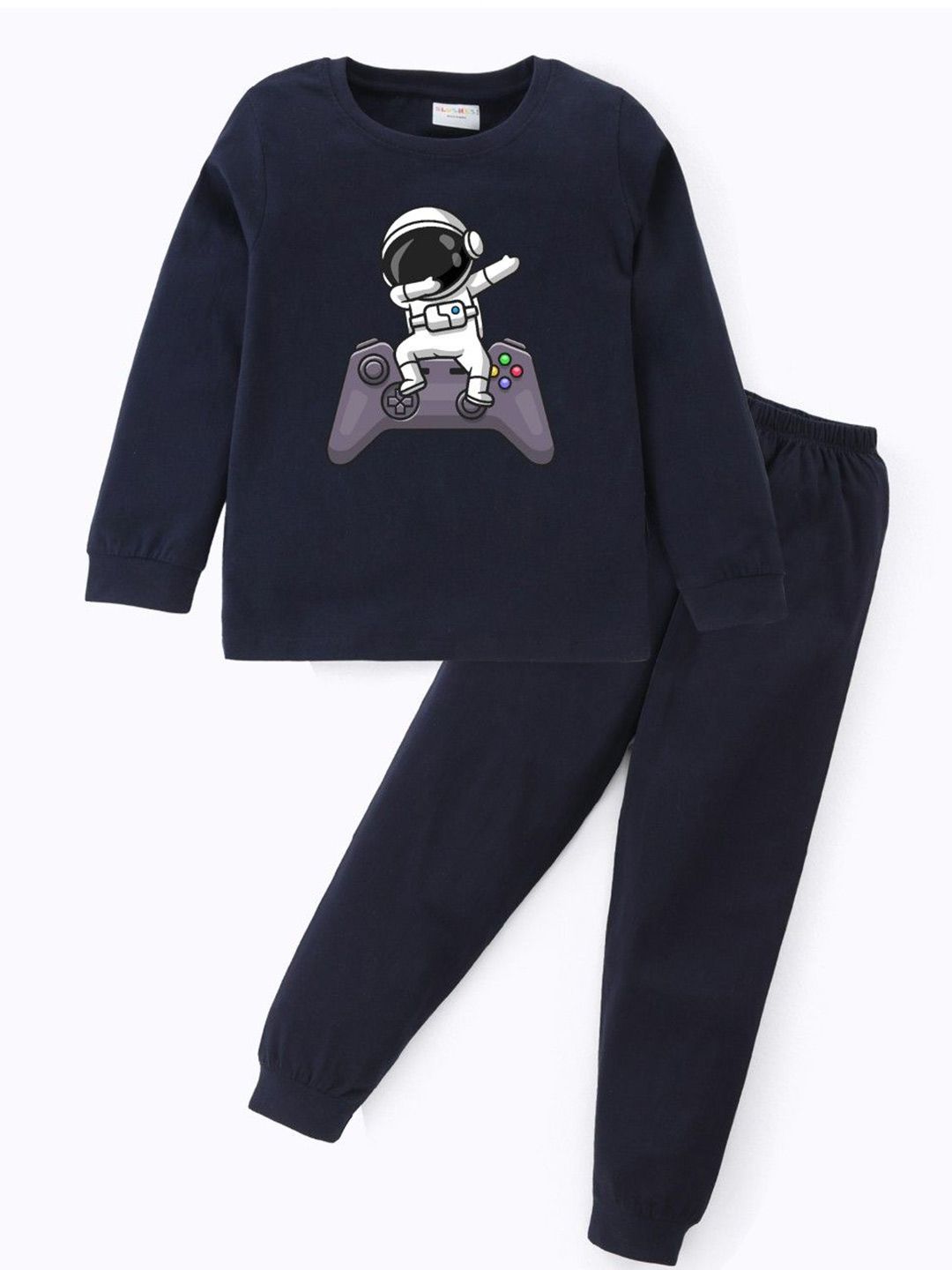 BLUSHES Kids Printed Round Neck Pure Cotton T-Shirt With Jogger