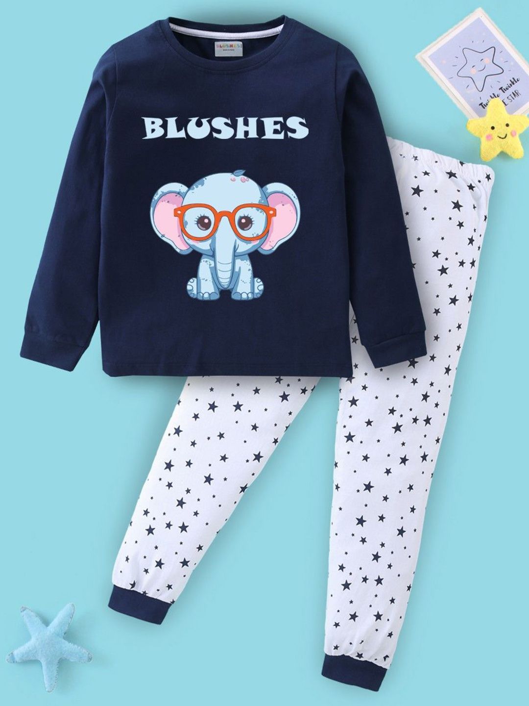 BLUSHES Kids Printed Pure Cotton Night Suit