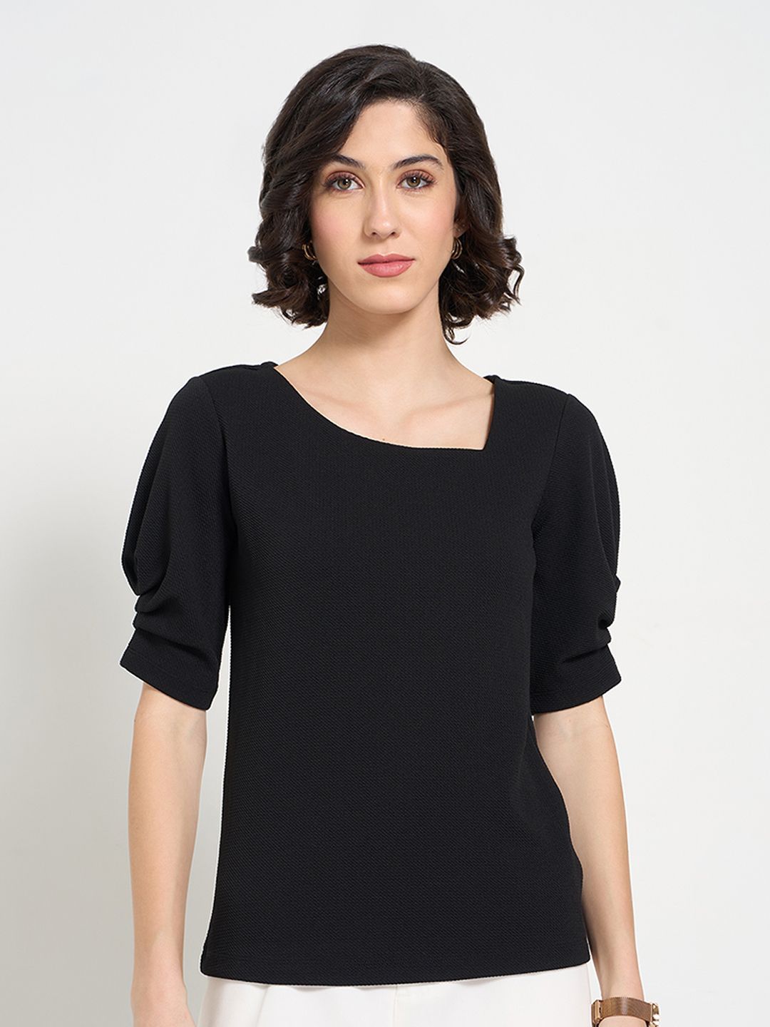 Annabelle by Pantaloons One Shoulder Roll-Up Sleeves Top