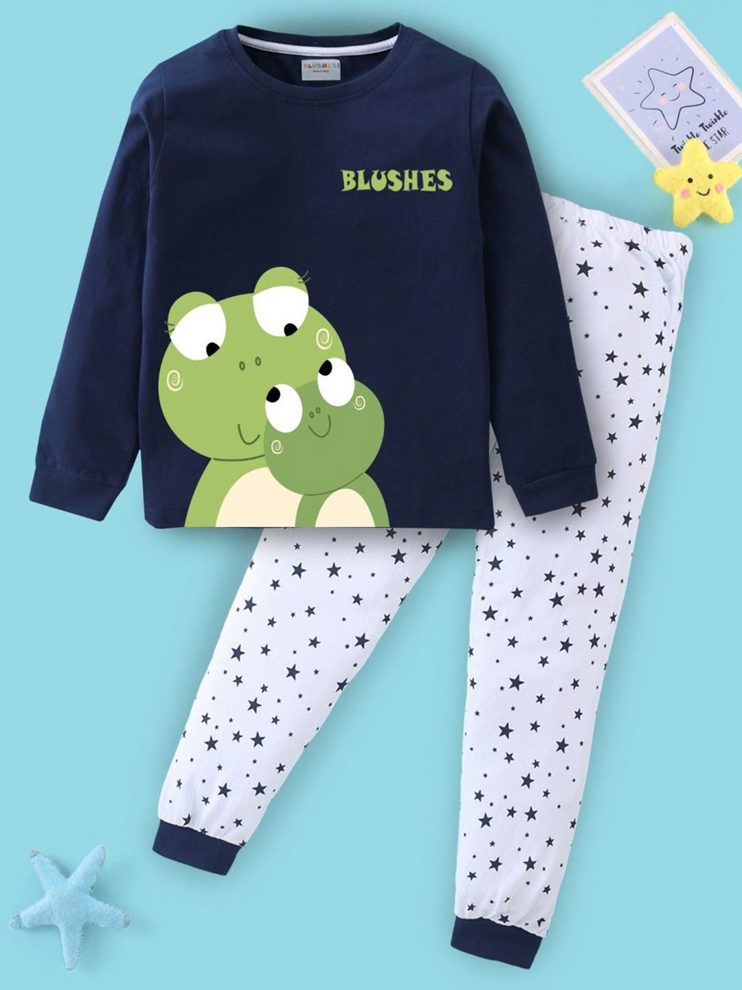BLUSHES Kids Printed Pure Cotton T-Shirt & Trousers Night suit