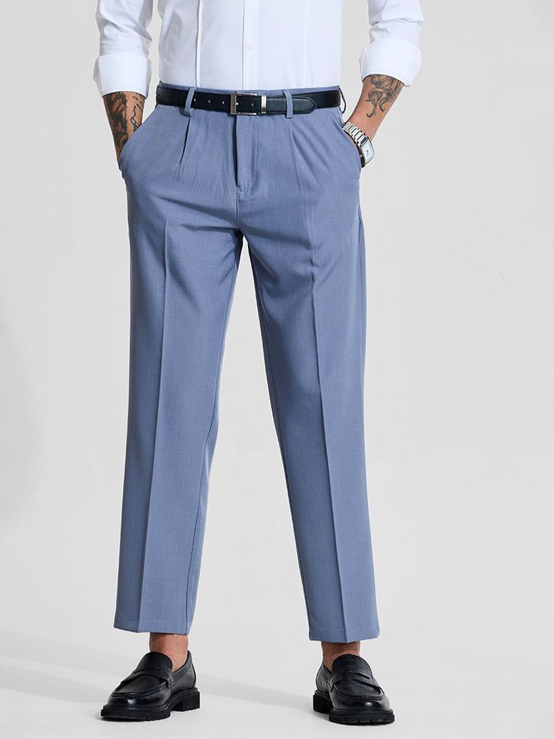 Snitch Men Smart Slim Fit Pleated Trousers deal from myntra