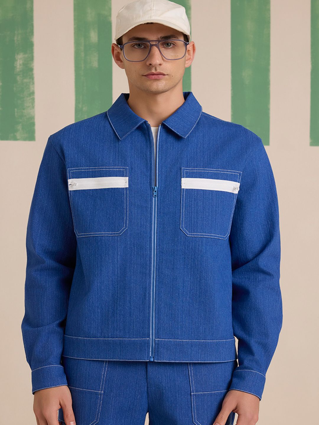 Buy Muvazo Spread Collar Denim Jacket & Trouser Co-Ord Set - Co