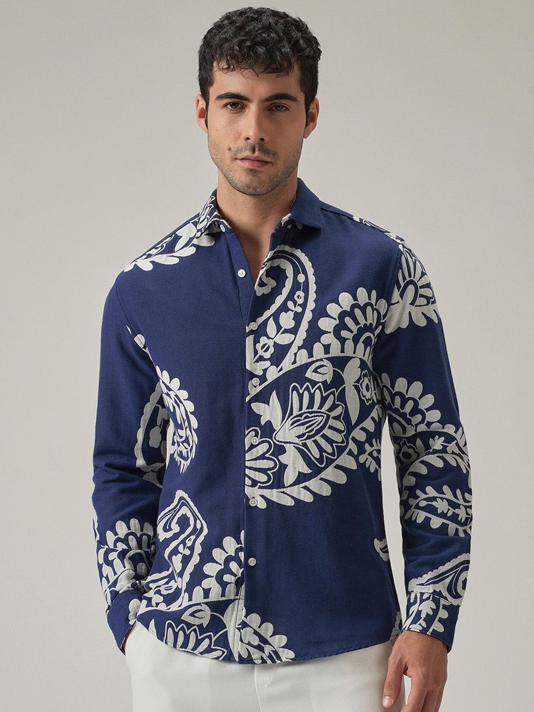 Banana Club Banana Club Men Floral Jacquard Cotton Casual Shirt