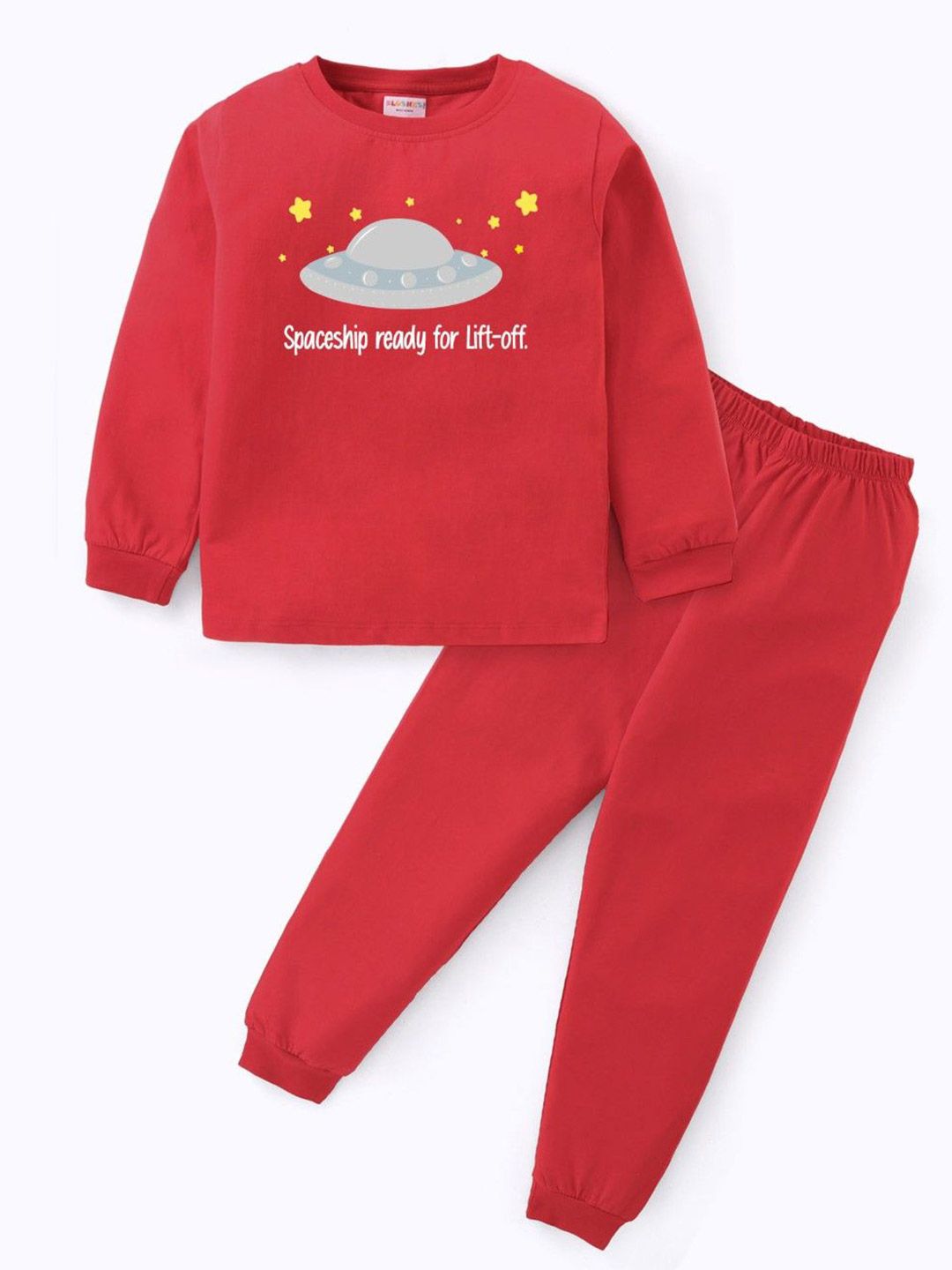 BLUSHES Kids Printed Round Neck Pure Cotton T-Shirt With Jogger