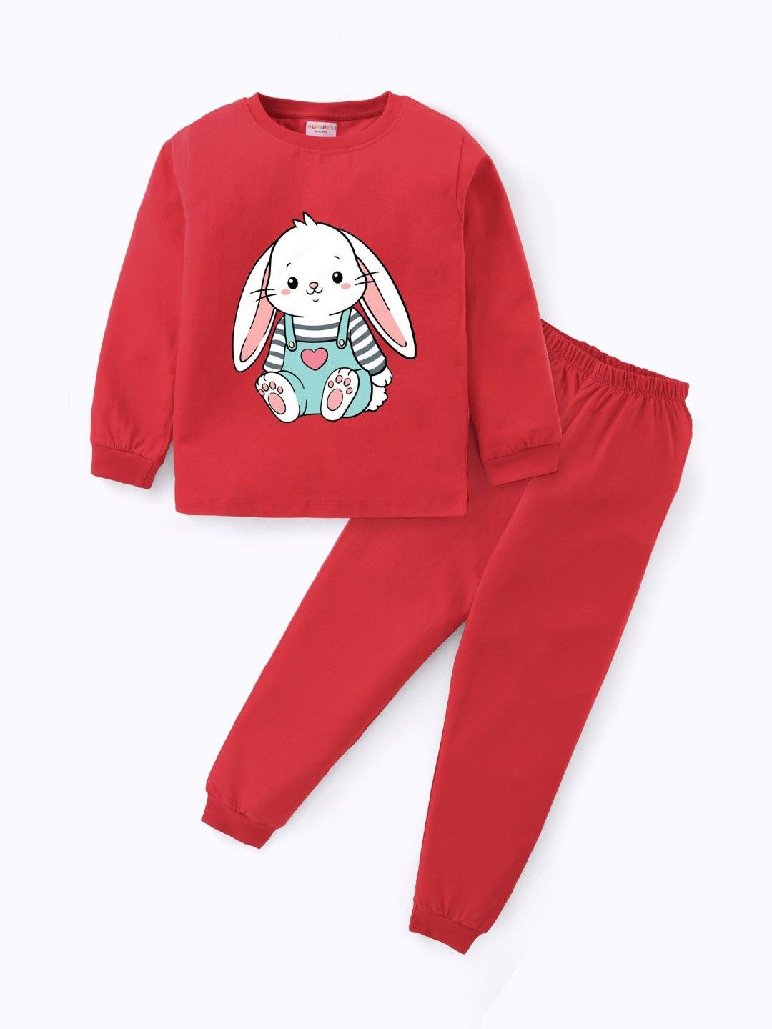 BLUSHES Kids Mr Rabbit Printed Round Neck Pure Cotton Night Suit