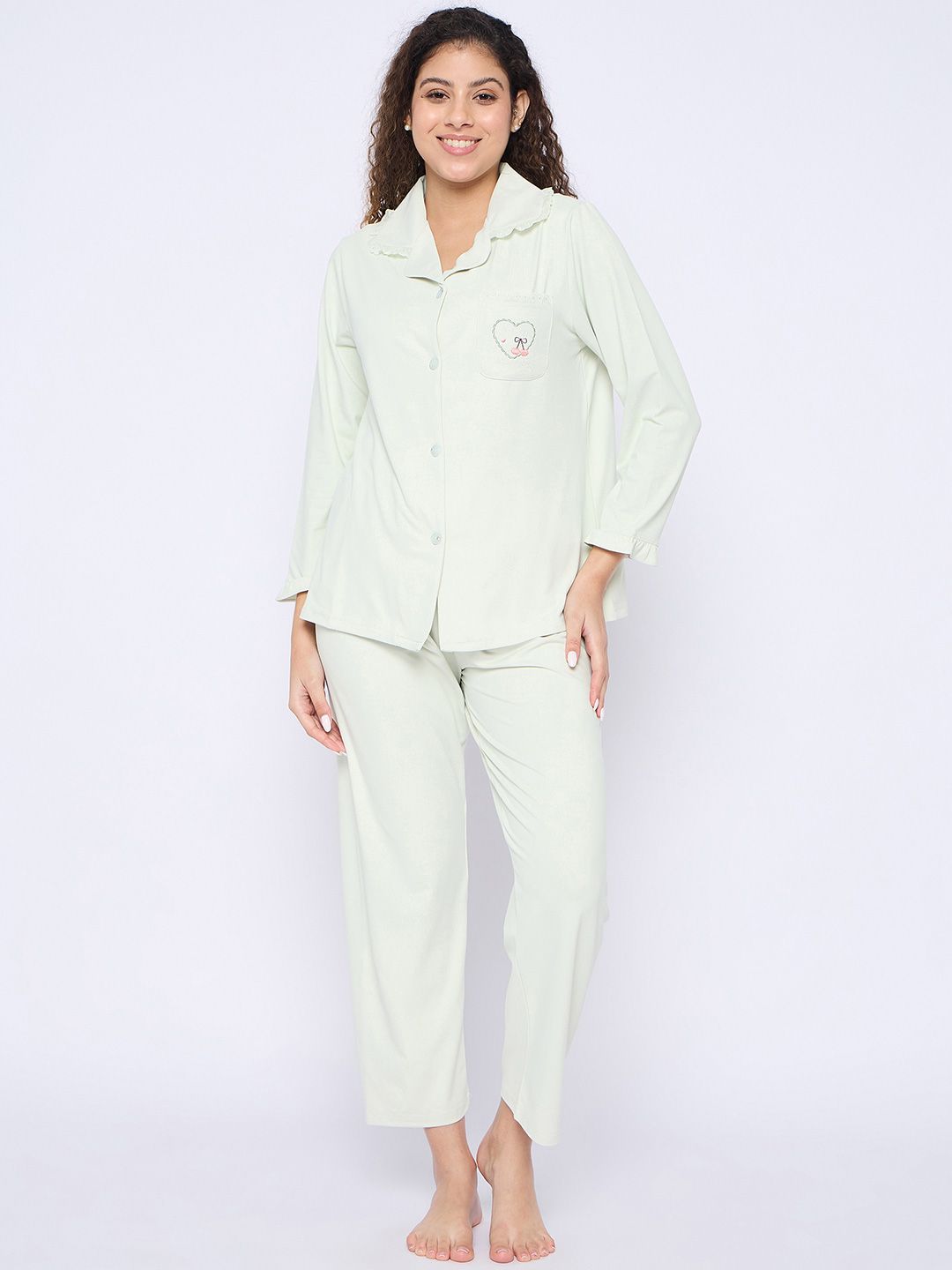 Camey Women Lapel Collar Pure Cotton Night suit