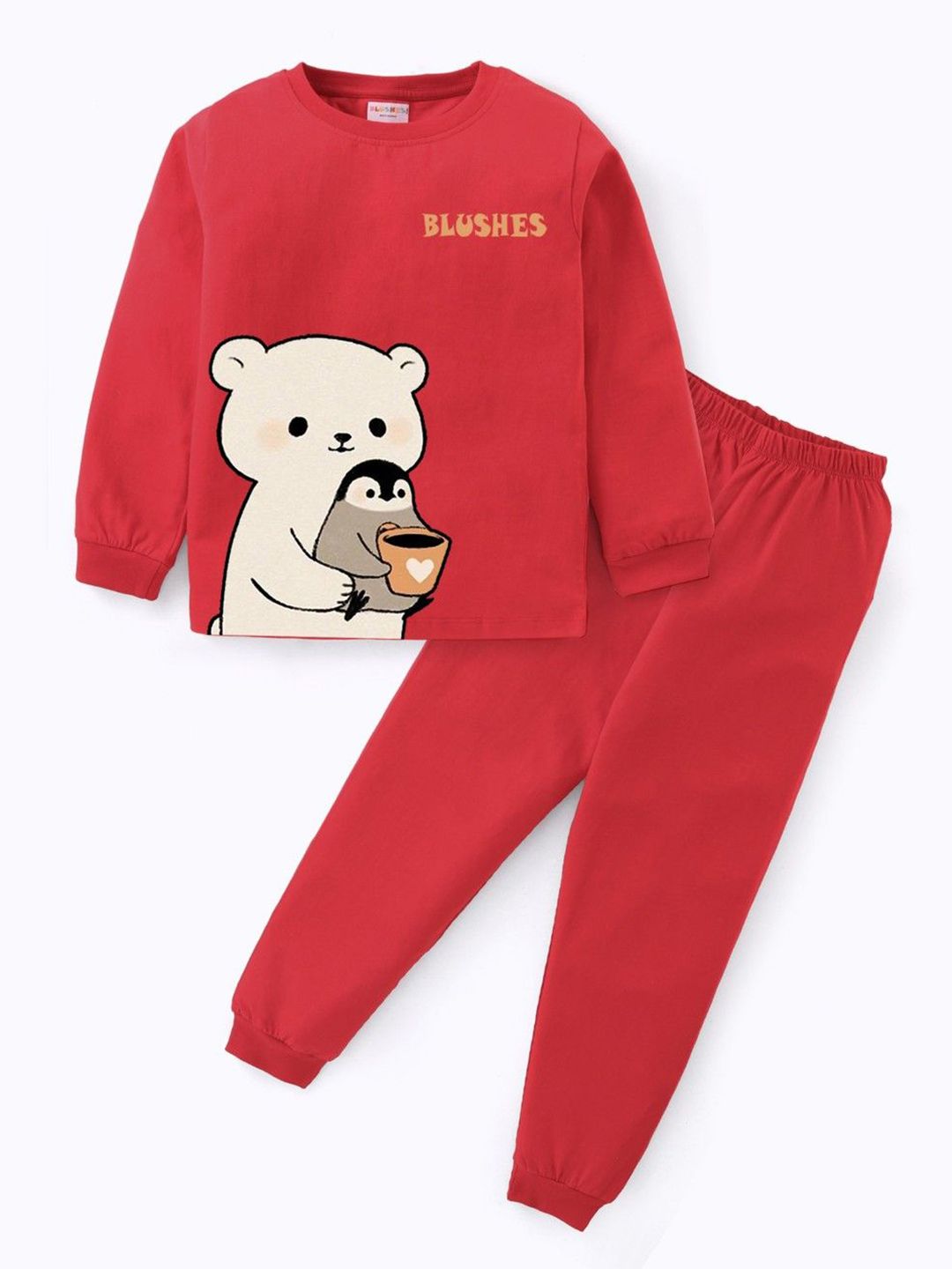 BLUSHES Kids Bear Penguin Printed Round Neck Pure Cotton Night Suit