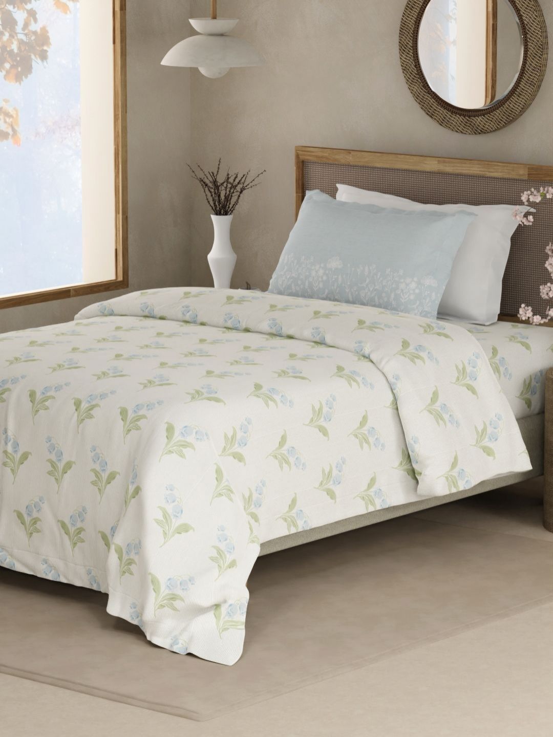 Boutique Living India Boutique Living India Valatia White Printed Cotton 200TC Single Bedsheet Set 2.2 m x 1.5 m