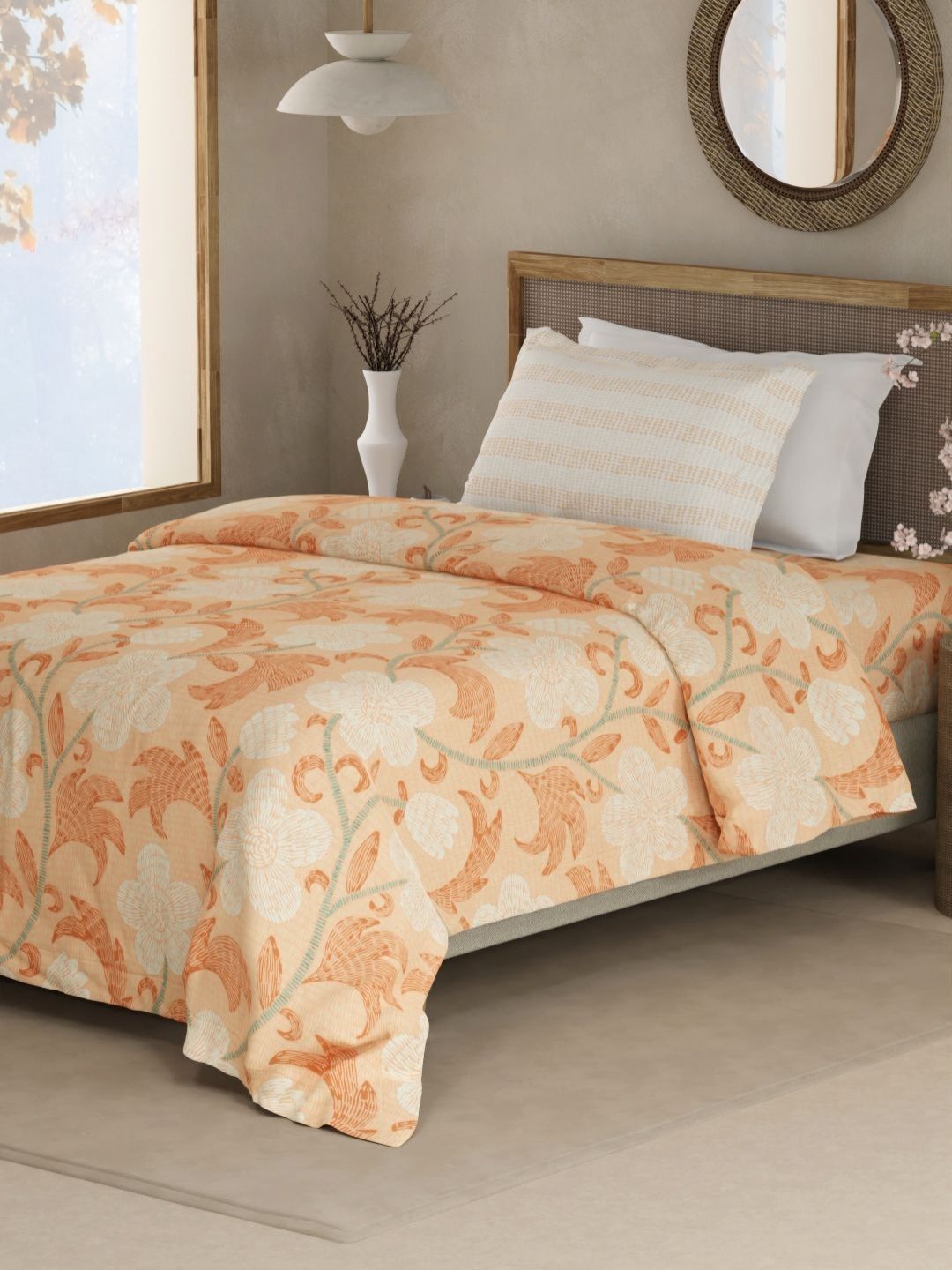 Boutique Living India Boutique Living India Valatia Orange Printed Pure Cotton Single Bedsheet Set 2.24m x 1.52m