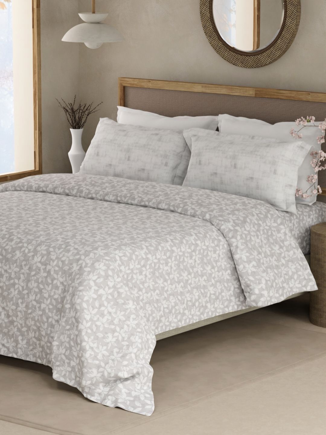 Boutique Living India Boutique Living India Valatia White Printed Cotton 200TC Double Bedsheet Set 2.5 m x 2.2 m