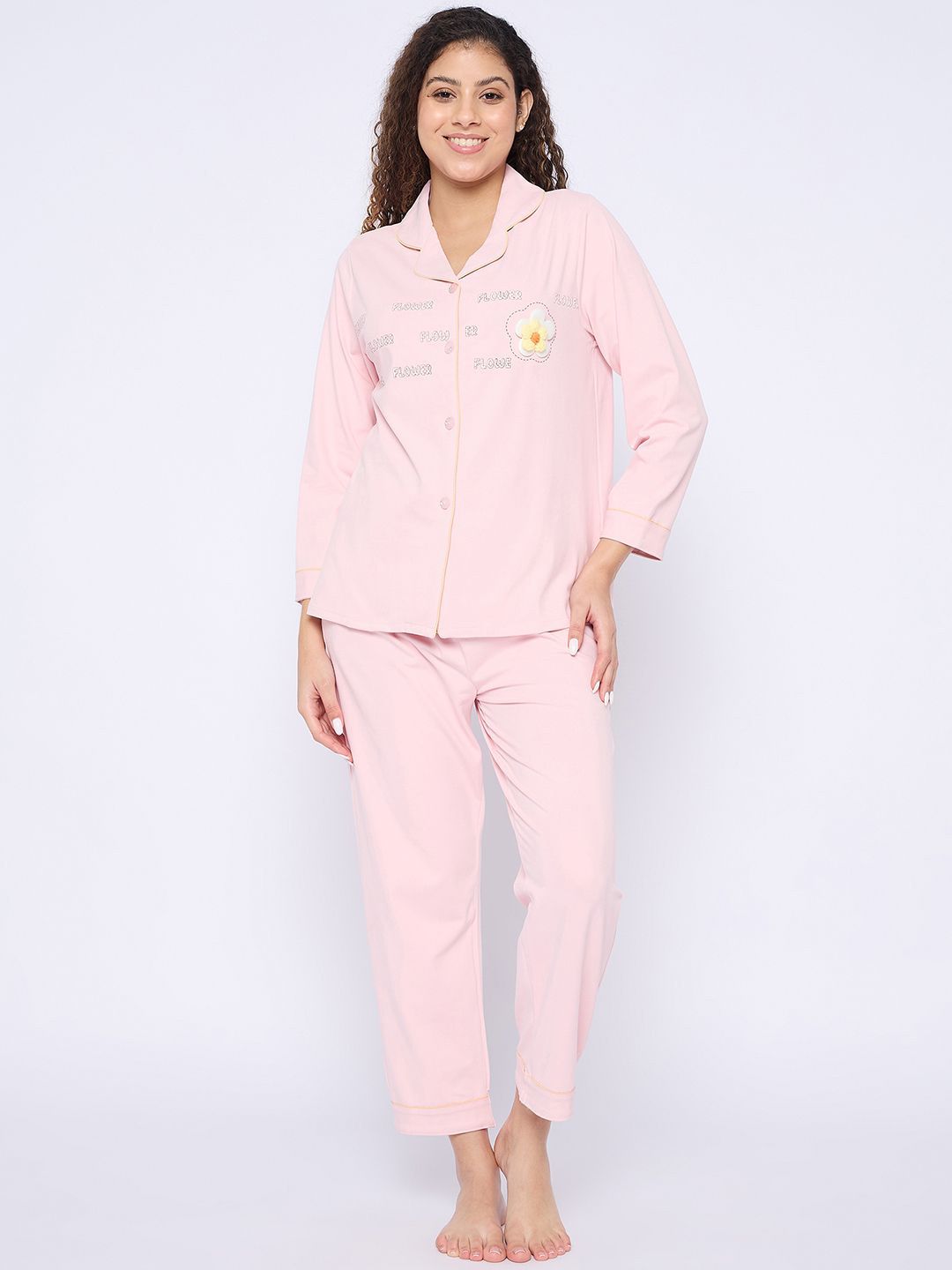 Camey Women Pure Cotton Shirt &  Pyjamas Night suit
