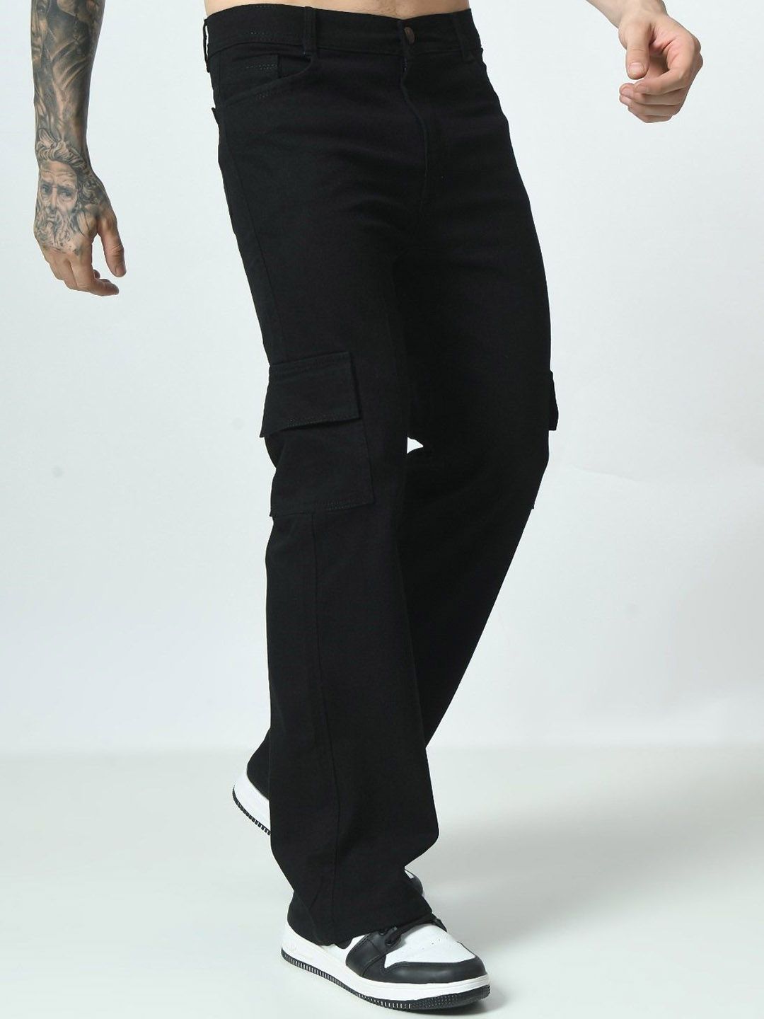 LINARIA Men Classic Boyfriend Fit Low-Rise Stretchable Cargo Styles Jeans