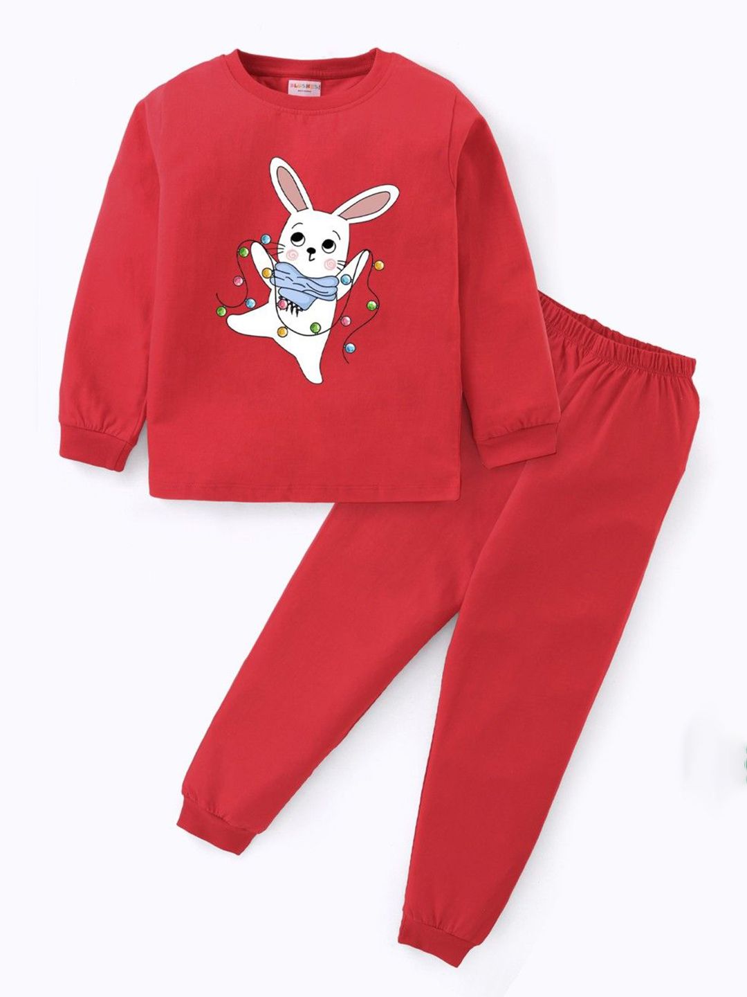BLUSHES Kids Rabbit Printed Round Neck Pure Cotton Night Suit