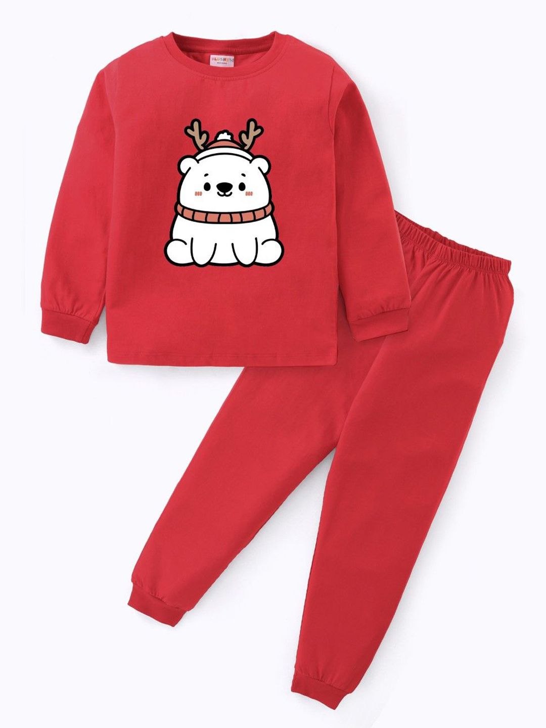 BLUSHES Kids Printed Round Neck Pure Cotton T-Shirt With Jogger