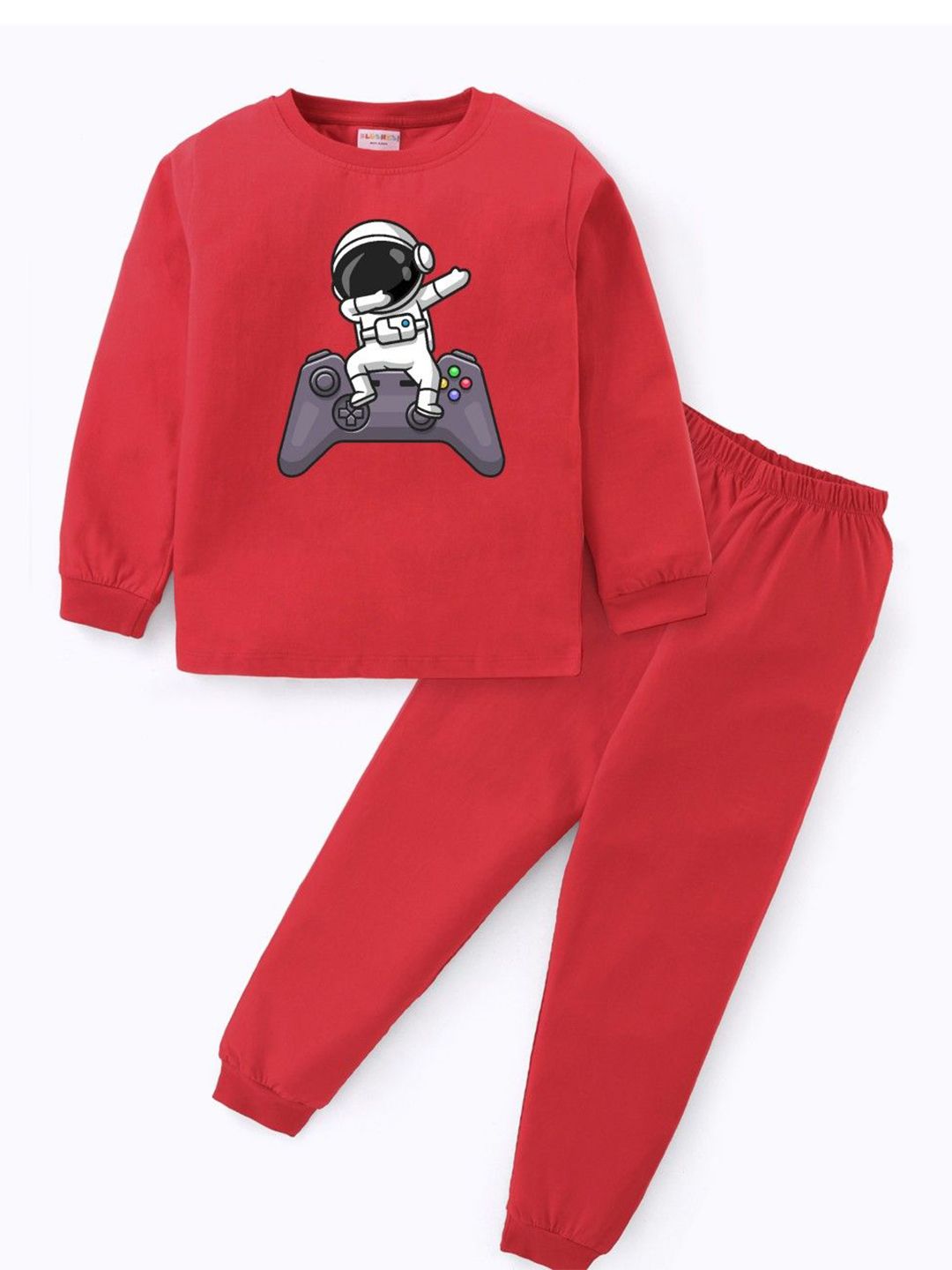 BLUSHES Kids Astronout Printed Pure Cotton Full Sleeves Top With Joggers Night Suit