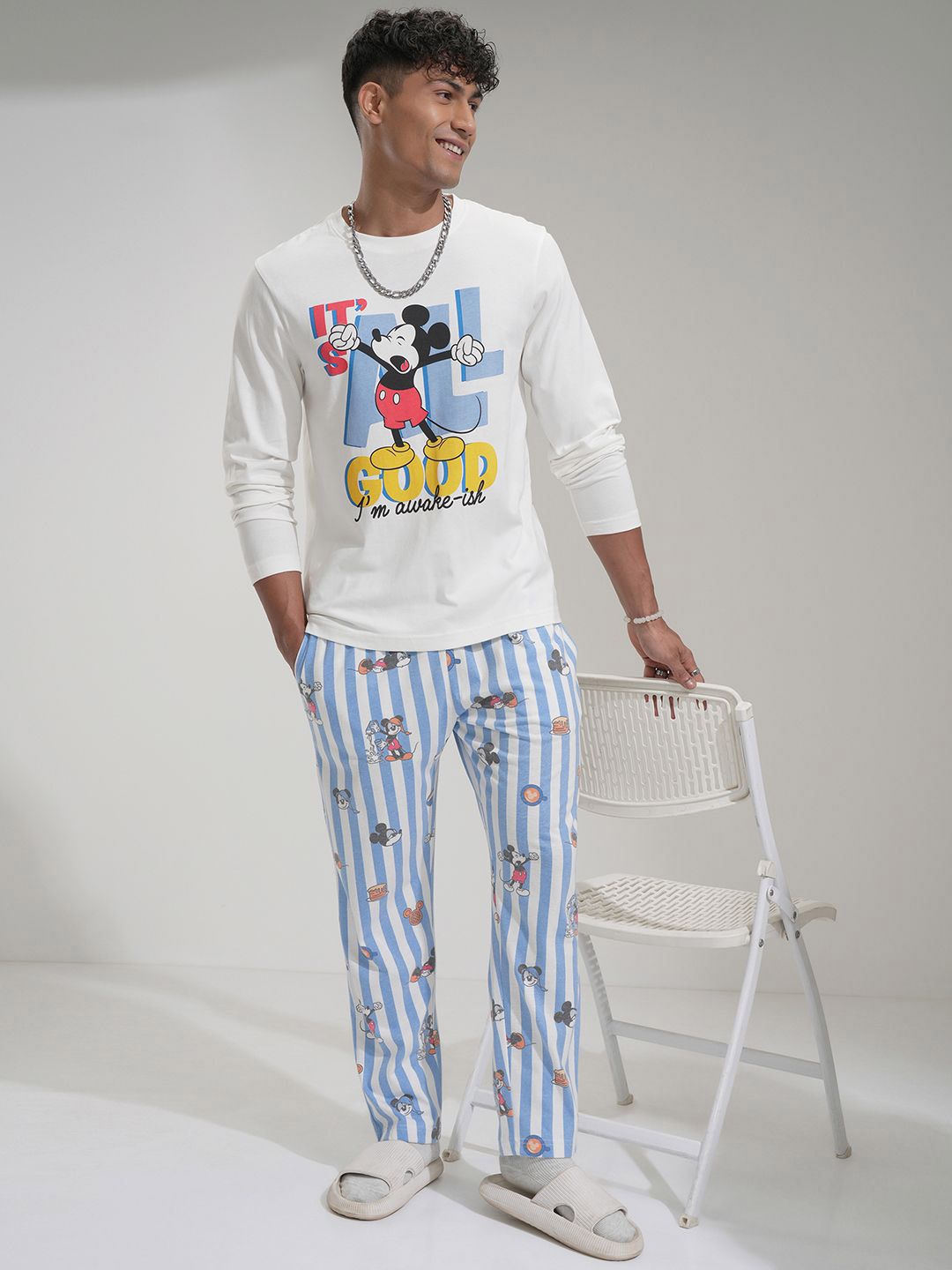 HIGHLANDER Men Mickey Mouse Printed Pure Cotton Night Suit