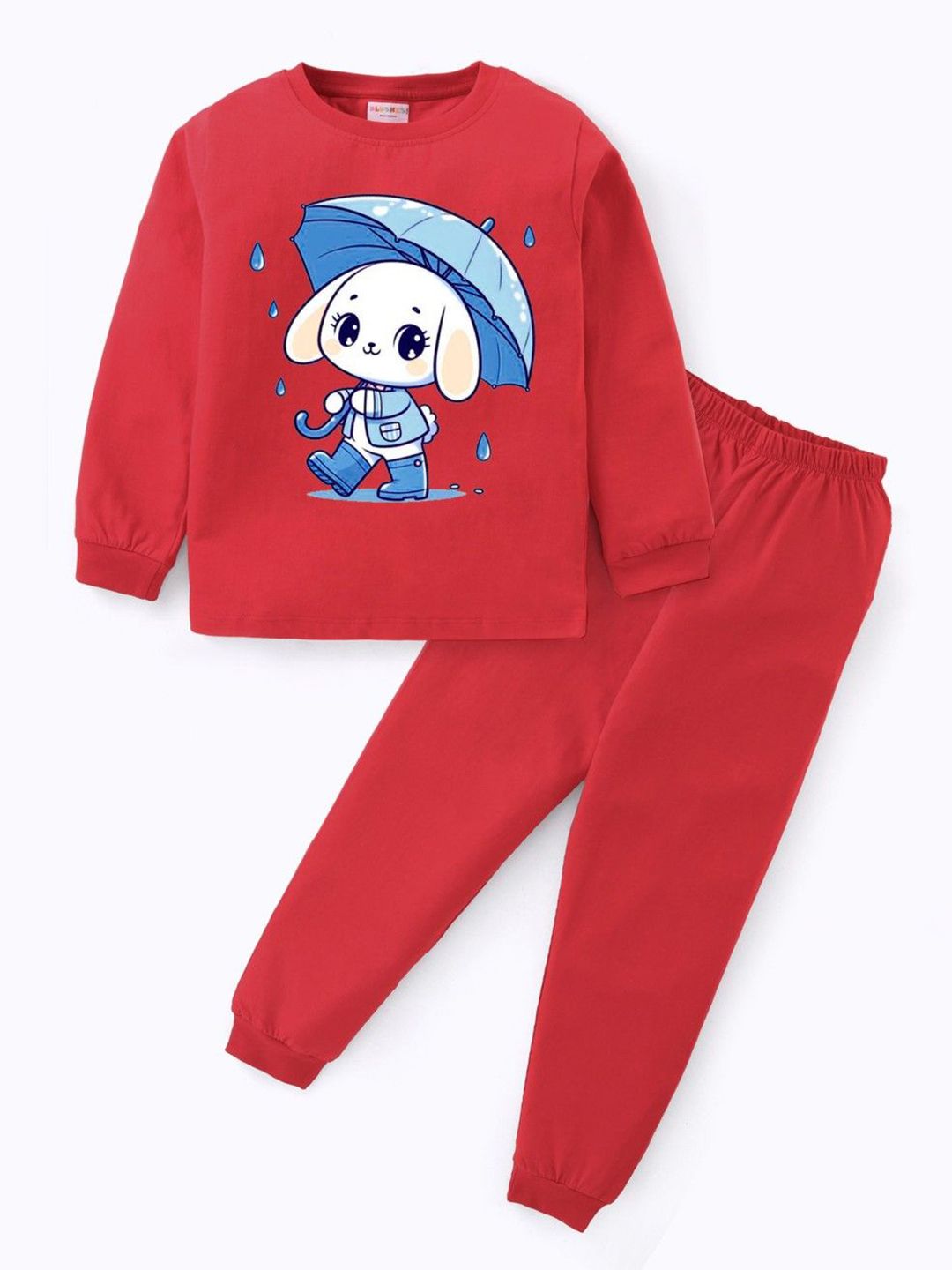 BLUSHES Kids Printed Round Neck Pure Cotton T-Shirt With Jogger