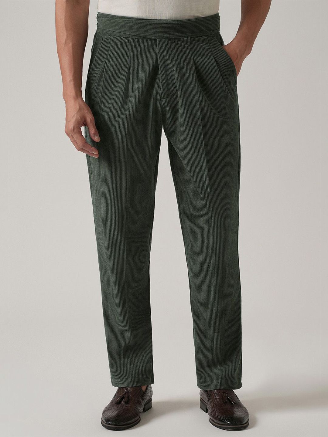 Buy Banana Club Men Smart Dark Grey Corduroy Gurkha Pants
