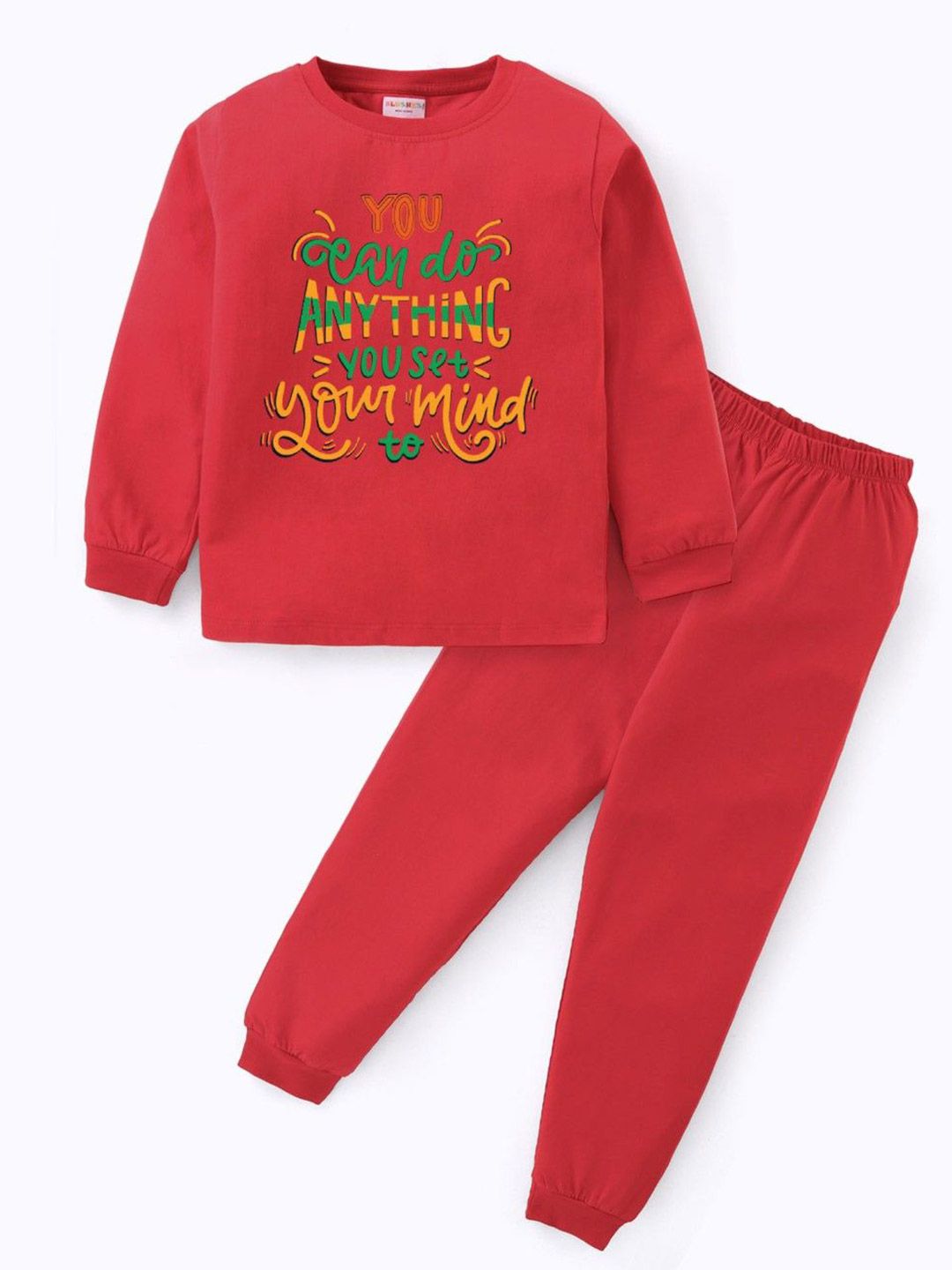 BLUSHES Kids You Can Do Anything Typography Printed Pure Cotton Night Suit