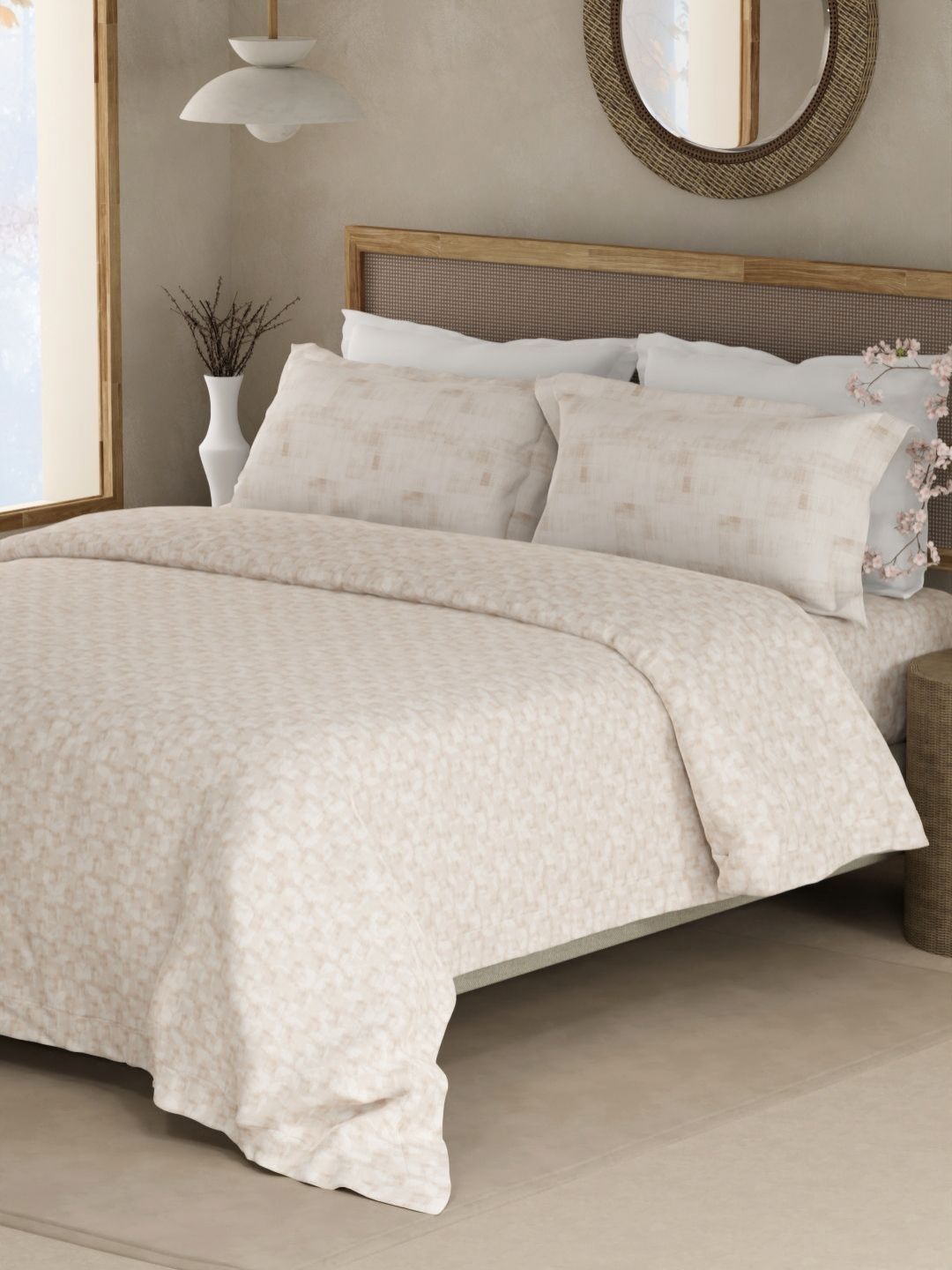 Boutique Living India Boutique Living India Valatia Beige Printed Cotton 200TC Queen Bedsheet Set 2.5m x 2.24m