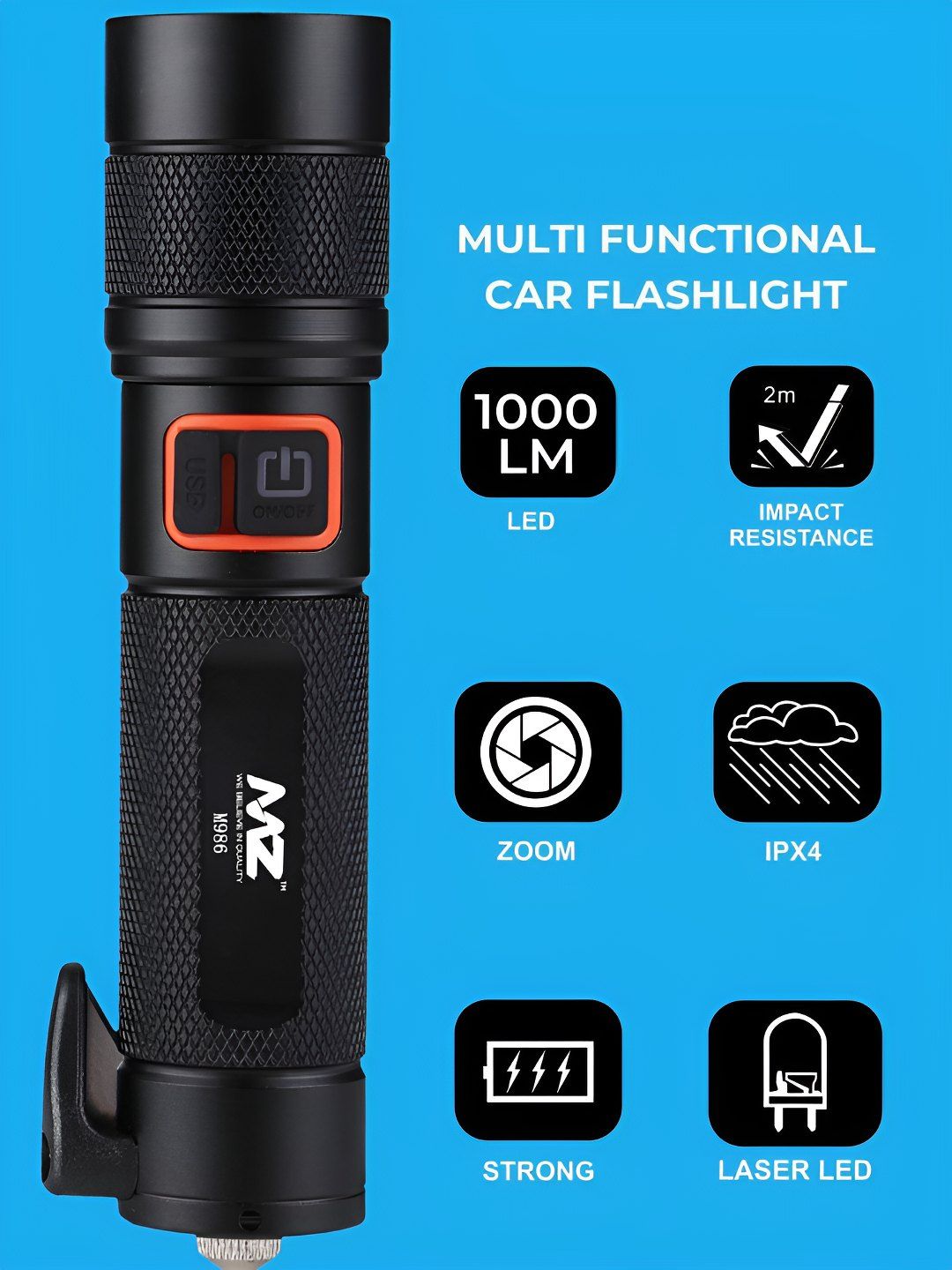 Buy MZ M986 Black Metal Rechargeable Led Flashlight - Flashlight