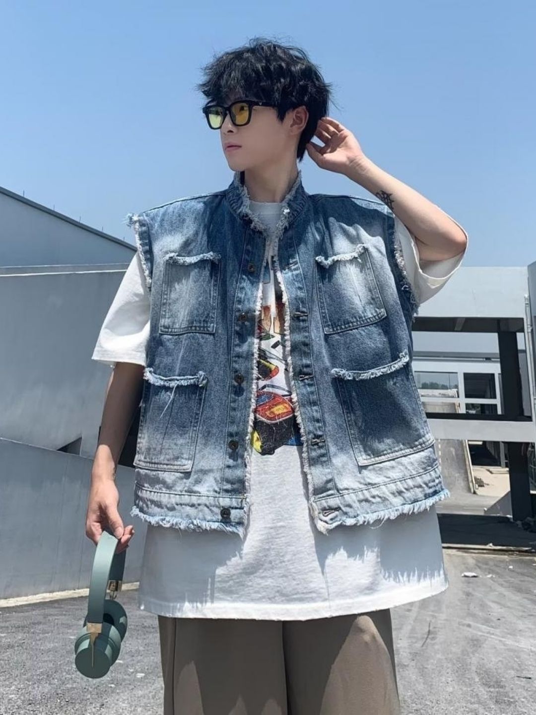 StyleCast Men Regular Open Front Denim Jacket