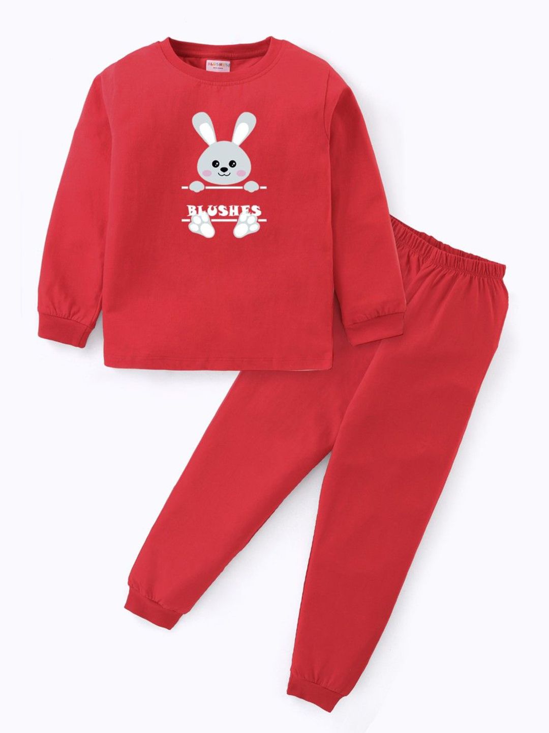 BLUSHES Kids Printed Round Neck Long Sleeves Pure Cotton Night Suit
