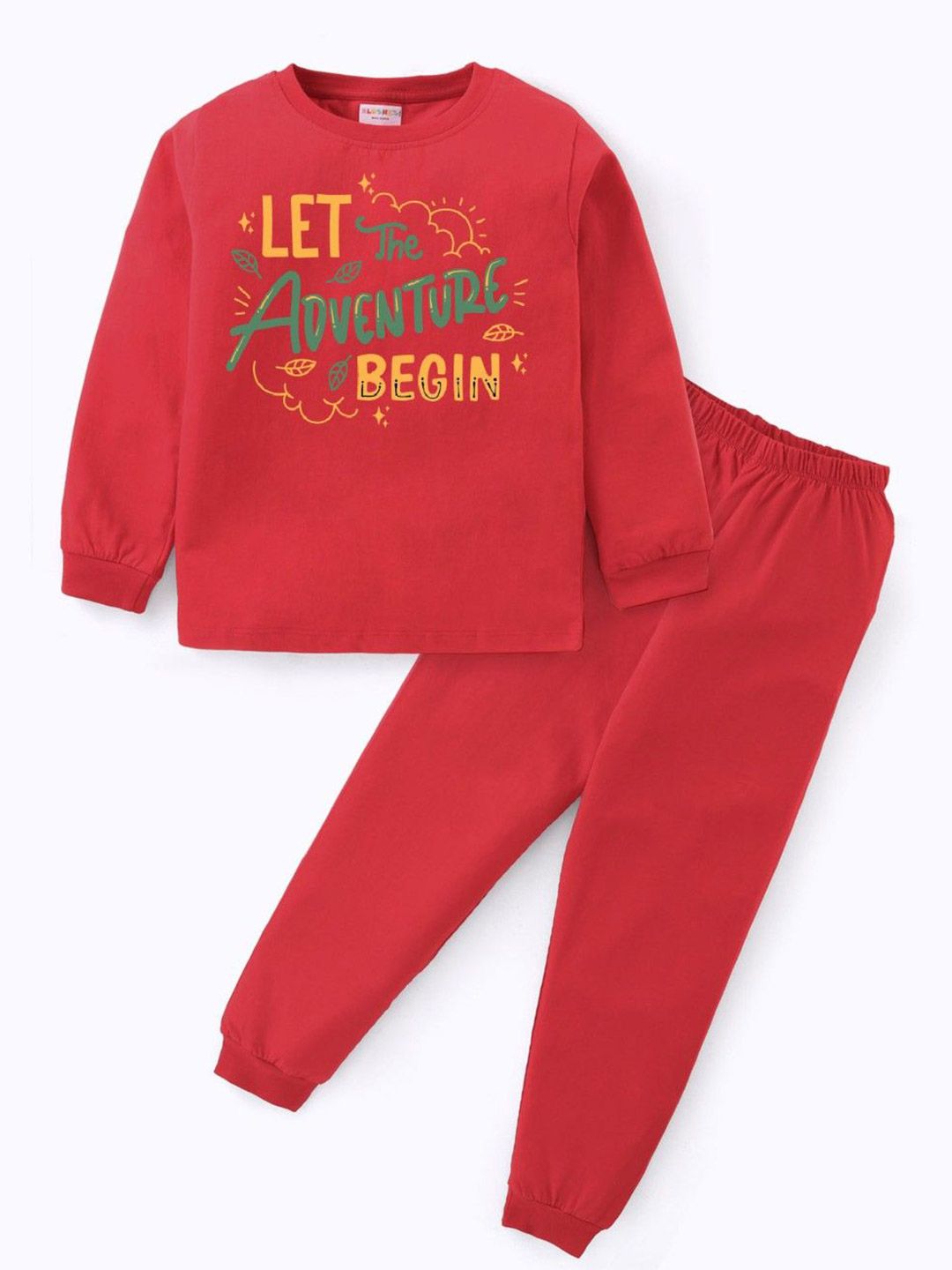 BLUSHES Kids Printed Pure Cotton Full Sleeves Top With Joggers Night Suit
