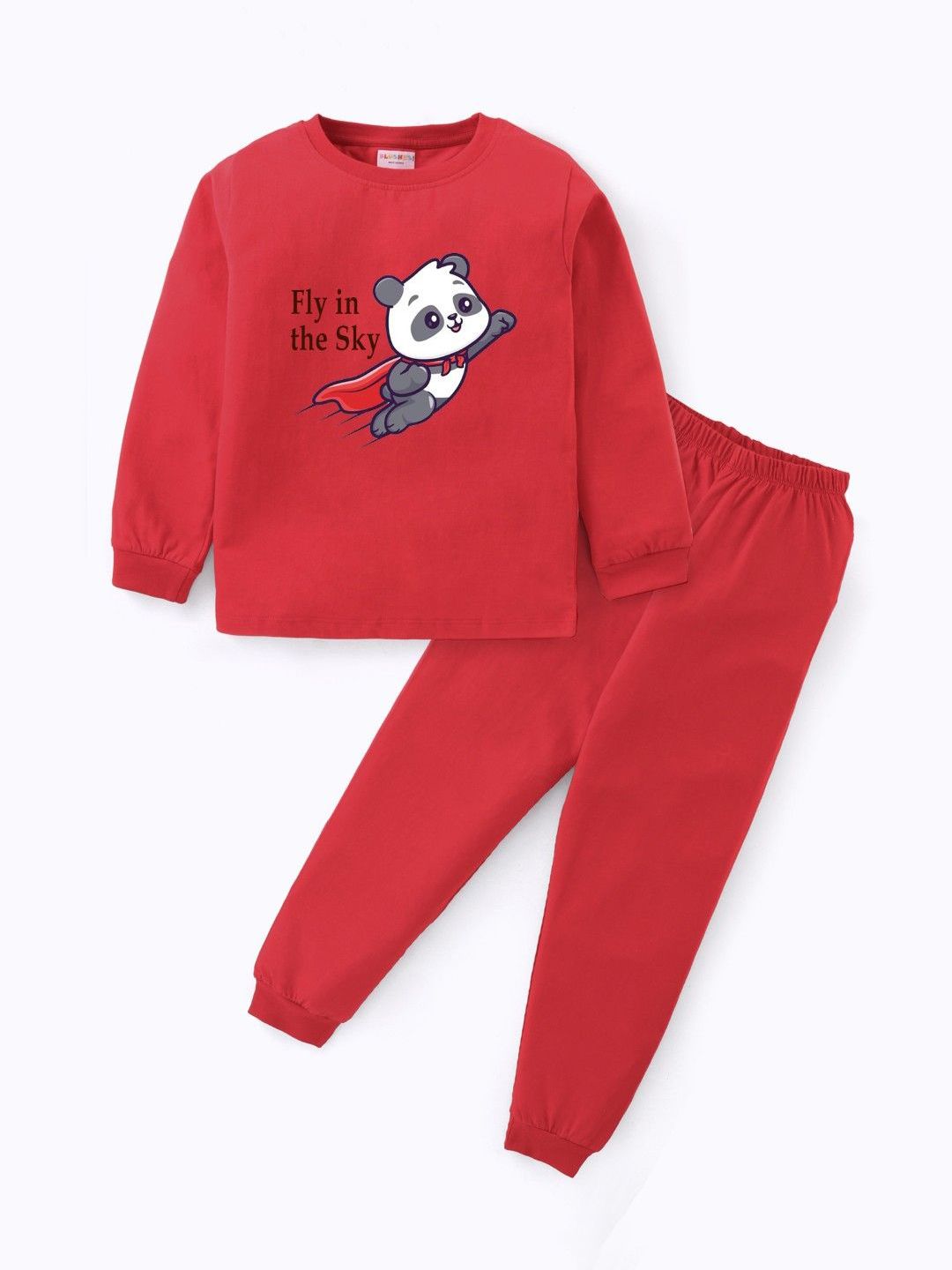 BLUSHES Kids Flying Penguin Printed Round Neck Pure Cotton Night Suit