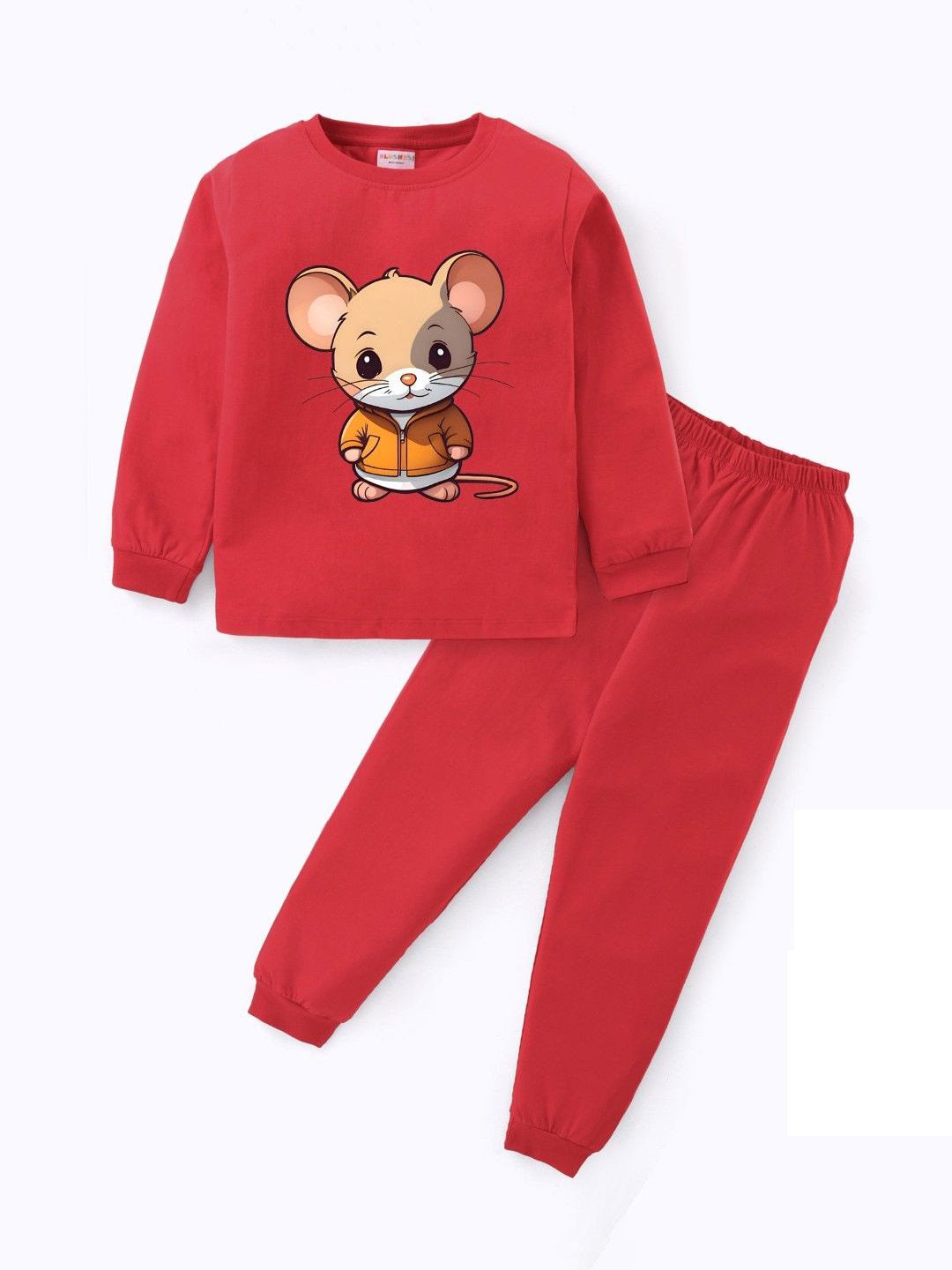 BLUSHES Kids Printed Pure Cotton Round Neck Night Suit