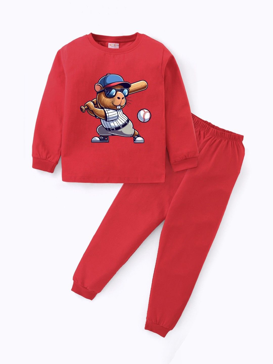 BLUSHES Kids Printed Round Neck Short Sleeves Night suit